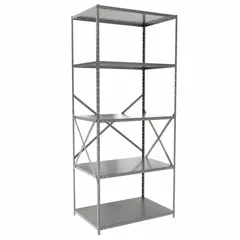 This HALLOWELL medium-duty standalone open metal shelving unit is constructed with a steel frame and steel shelves. It measures 36 inches wide by 24 inches deep with an overall height of 84 inches and includes five shelves. The unit is finished in gray and supplied unassembled. Typical applications include storage of tools, parts, boxes, and inventory in warehouses, factories, stockrooms, and light industrial environments.