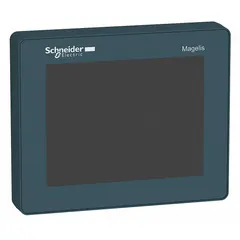 This 3.5-inch TFT color LCD touch panel from the Harmony SCU Series operates on 24V DC. It provides a compact human-machine interface for monitoring and controlling industrial machinery, processes, and production lines in manufacturing and packaging environments.