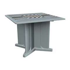 This CORTECH square table features a 42-inch width and depth with a game top included. The gray polyethylene construction is suitable for break rooms, cafeterias, or outdoor seating areas. The X-base design accepts ballast for added stability.