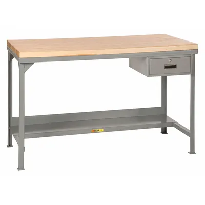 LITTLE GIANT Workbench: Fixed Ht, Butcher Block, 48 in x 24 in, 3,000 lb Overall Load Capacity - Workbenches with Drawers & Lower Shelves