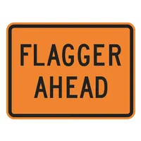 Rigid aluminum sign, 18 in x 24 in, 0.08 in thick, orange with High-Intensity Prismatic retroreflective sheeting. Meets MUTCD specification W20-7P for flagger ahead warnings. Used in temporary traffic control zones such as road construction and maintenance areas