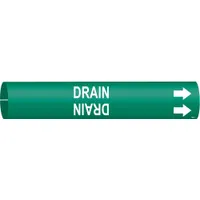 Pipe Marker: Drain, Green, White, Fits 3/4 to 1 3/8 in Pipe O.D., 1 Pipe Markers, With Arrows (MPN 4055-A)
