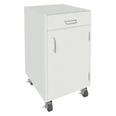This steel mobile cabinet provides secure storage for tools, parts, or documents in industrial workshops, warehouses, and maintenance facilities. It features one lockable door and one drawer, with casters for easy relocation near workstations. Overall dimensions: 24 in width, 22 in depth, 32-1/8 in height.