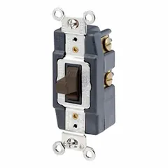 Single-pole momentary toggle wall switch in brown, rated 20 A at 120/277V AC. Non-illuminated design for general-purpose switching in industrial and commercial environments where momentary contact is required.