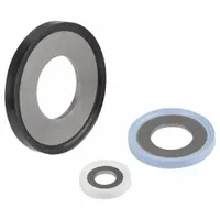 This hygienic USIT metal-bonded sealing washer is designed for M6 screw sizes, featuring a 316L stainless steel body bonded to a blue fluoroprene seal. With a 6.1 mm inside diameter, it is FDA approved and both metal and X-ray detectable, making it suitable for use in food, pharmaceutical, and chemical processing applications where contamination control and leak-proof sealing are required