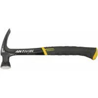 Steel-handled hammer with a 16 oz smooth face and straight claw for nail pulling. Overall length 13 in. Textured grip with anti-vibration feature for reduced fatigue. Suitable for general construction, framing, and demolition tasks