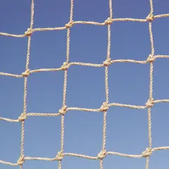 Heavy-duty polyethylene bird control netting with flame resistance. Provides 1,875 sq ft of coverage area in beige. Used to exclude birds from buildings, agricultural areas, and industrial facilities, protecting structures from droppings and nesting.