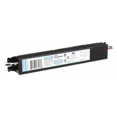Instant start electronic ballast for operating one F32T8 lamp. Supports input voltages from 120 to 277V AC and is compatible with 17W, 25W, 28W, and 32W bulb wattages. Used in commercial and industrial lighting fixtures such as troffers and warehouse luminaires.