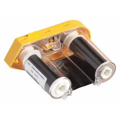 Black resin ribbon for BMP61 printer, 2 in x 75 ft. Smear-resistant and RoHS compliant. Used for printing durable labels in industrial settings such as asset tags, cable markers, and facility signs.