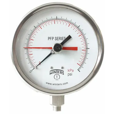 WINTERS Panel-Mount Pressure Gauge: Back Flange, 0 psi to 160 psi, 4 1/2 in Dial - Back-Flange Panel-Mount with Stainless Steel Wetted Parts