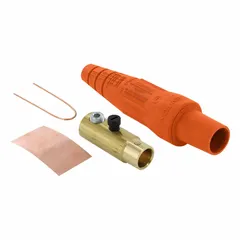 This LEVITON female plug from the 16 Series features a single set screw termination and is rated for 400 A at 600V AC/600V DC. The orange connector is designed for high-current power distribution in industrial environments such as manufacturing plants, data centers, and heavy equipment connections.