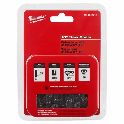MILWAUKEE Chainsaw Chain: 16 in Compatible Bar Lg, 3/8 in, 0.04 in Gauge