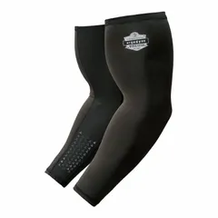 Evaporative-cooling arm sleeve in size L, constructed from microfiber/polyester/silicone/spandex in black. Uses wet evaporative cooling to lower skin temperature. Suitable for use in hot industrial environments to provide personal heat-stress relief.