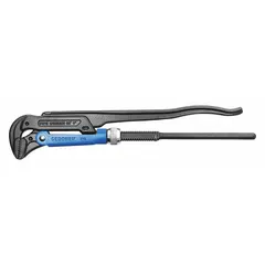 Alloy steel construction with serrated, plier-type jaws. 26 in overall length, 3 in jaw capacity. Used for gripping and turning pipes, fittings, and round objects in plumbing, mechanical, and industrial maintenance.