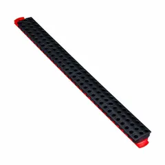 This plastic socket bit magnetic bar from ERNST MANUFACTURING holds up to 96 sockets or hex bits. It features a magnetic base for secure placement on metal surfaces, making it suitable for organizing tools in workshops, garages, or industrial settings. The black color and compact 1 9/16 in width allow for efficient storage.