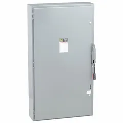 The SQUARE D H325N is a 400 A, three-phase, fusible safety switch rated for 240V AC. Housed in a galvanized steel enclosure for indoor use, this disconnect provides a means to safely isolate electrical circuits during maintenance or emergency shutdown. Typical applications include industrial and commercial power distribution systems requiring overcurrent protection.