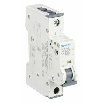 Siemens Supplementary Protector: 20 A Amps, 72V DC, 10kA at 230/400V AC, Screw Clamp - A-Curve, 1-Pole UL1077 DIN Rail-Mount Supplementary Protectors