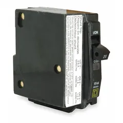 Single-pole, bolt-on miniature circuit breaker rated 15 A at 120/240V AC. Provides overcurrent protection for branch circuits in electrical distribution systems. Suitable for use with Square D NQOD panelboards. Maximum interrupting rating 10kA at 120/240V AC.