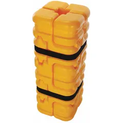 Column protector made of yellow HDPE with an overall height of 42 in. Accommodates I-Beam, Round, or Square columns with compatible lengths from 4 in to 8 in. Used to shield columns from impact damage in material handling environments such as warehouses and manufacturing facilities.