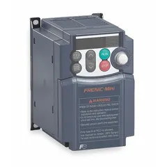 Three-phase output VFD with heat sink style, rated 1/4 hp, 200-240V AC, no bypass. Color Black/Blue/Gray. Used for variable-speed control of three-phase motors in applications such as fans, pumps, and conveyors.