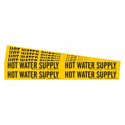 BRADY Pipe Marker: Hot Water Supply, Yellow, Black, Fits 3/4 to 2 3/8 in Pipe O.D. - Hot Water Supply Adhesive Pipe Markers