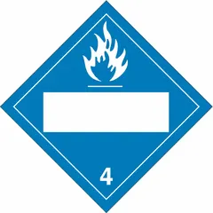 Class 4: Flammable Solids placard, 10 3/4 in x 10 3/4 in, displaying message '4'. Used on shipping containers and vehicles to identify hazardous materials during transport.