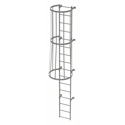 TRI-ARC Fixed Ladder with Safety Cage: 15 ft Overall Ht, 18 in Overall Wd, Steel - Safety Cage Fixed Ladders