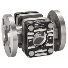 This single wall sight flow indicator with rotor is used to visually verify fluid flow in pipelines. It features a 2-inch flange connection, borosilicate glass sight, stainless steel bolts, and a PTFE seal. Designed for horizontal left flow direction, it is suitable for fluid media in industrial systems.