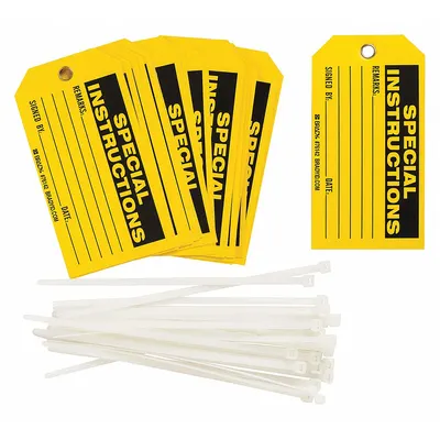 BRADY Tags: Black/Yellow, Cable Tie, 25 Tags - Special Instructions Pre-Printed Header Tags