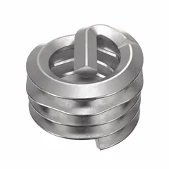 Free-running helical insert with tanged tang for installation. Made from 18-8 stainless steel with dry film lubricant. Thread size #8-32, right-hand coarse thread. Tensile strength 200,000 to 250,000 psi. Supplied in a pack of 1,000 pieces. Used to repair or reinforce threads in metal components.