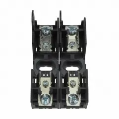 This BUSSMANN fuse block is a 2-pole, open block design rated for 250 V AC. It uses screw-type terminals and is non-indicating. Designed to accept UL Class H and K fuses, it is suitable for mounting in panel boards, motor control centers, and distribution equipment where easy fuse replacement and inspection are required.