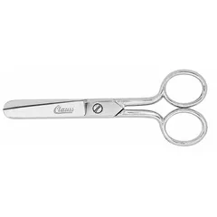 All-metal scissors with 5-inch overall length, straight steel blade, and rounded tip. Silver finish. Ambidextrous design. Suitable for precision cutting tasks in electronics assembly and repair, such as trimming wires, tape, and small components.
