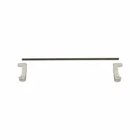 End-type shelf rail kit for Elevation series shelving. Includes one 18-inch-long rail in Soft Gray and two mobile posts. Used to contain items on shelving units in commercial storage and foodservice environments
