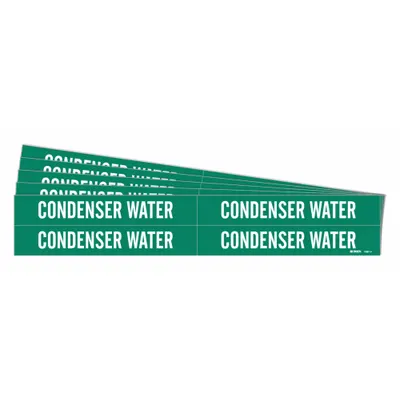 BRADY Pipe Marker: Condenser Water, Green, White, Fits 3/4 to 2 3/8 in Pipe O.D. - Condenser Water Adhesive Pipe Markers
