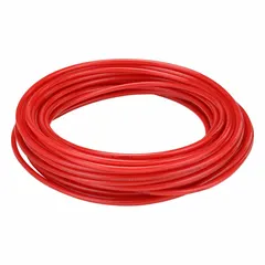 PARKER standard polyurethane tubing with 1/4 in inner diameter and 3/8 in outer diameter, supplied in a 100 ft length. Red in color with a hardness of Shore A 90 to 95. Rated for maximum operating pressure of 170 psi at 73°F. Suitable for pneumatic and fluid transfer applications requiring flexibility and abrasion resistance.