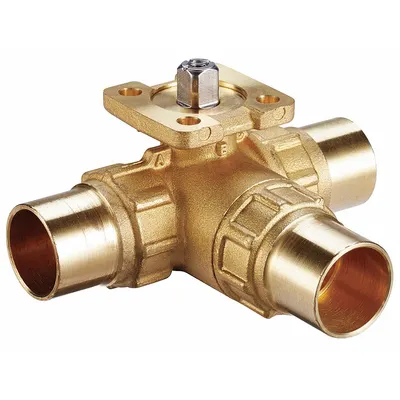 HVAC Control Ball Valve: 3-Way, 1/2 in Sweat, 11.7 CV Flow, 5.8 Bypass CV Flow - 3-Way Sweat Connection Ball Valves