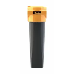 This coalescing filter removes oil aerosols and solid particles from compressed air systems. It features a 2-inch NPT connection, 466 cfm flow capacity, and a maximum operating pressure of 232 psi. The filter has an aluminum bowl and housing. Typical applications include industrial pneumatic circuits and instrumentation air where oil-free air is required.