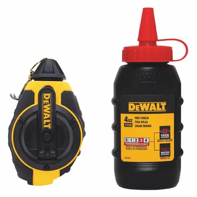 DEWALT Chalk Line Reel: 3:1, 100 ft Line Lg, Red, 8 oz Fill Wt, Turn Cap Door - Chalk Line Reel Kits