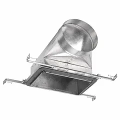 Steel vent boot with 7-inch diameter, 7-inch height by 7-inch width collar, and 6-inch compatible register height. Connects round ductwork to floor or wall registers at a 90° angle for airflow distribution in HVAC systems.