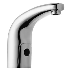 Single-post sensor faucet for bathroom sinks, constructed from cast brass with a polished chrome finish. Includes mounting hardware. Suitable for commercial restrooms requiring touch-free operation.