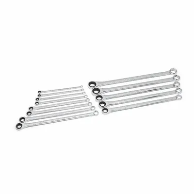 GEARWRENCH Box End Wrench Set: Alloy Steel, Chrome, 13 Tools - SAE, Double End, 12-Point, Ratcheting Box End Wrench Sets