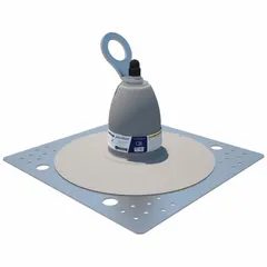 Permanent-installation anchor for membrane roofs, designed for flat concrete or wood surfaces. Steel construction with a swivel D-ring and toggle-bolt attachment for tie-off mounting. Capacity 310 lb.