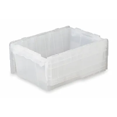 ORBIS Attached Lid Tote: 13.5 gal, 21 3/4 in x 15 1/4 in x 12 7/8 in, Clear Body - Clearview Attached-Lid Totes with Two-Piece Lids