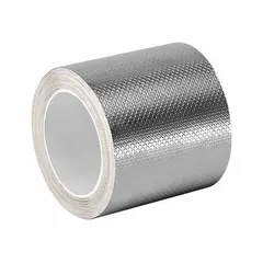 Silver and copper foil tape with embossed design, 4 mil thick, 6 yd length, rated 600 V. Used for EMI/RFI shielding, grounding, and splicing in electrical and electronic applications.