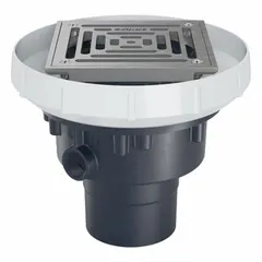 This ZURN floor drain features a 6-inch stainless mesh screen grate and a 4-inch nominal pipe size with solvent weld connection. Constructed of PVC with a silver finish, it is designed for height adjustment in concrete floor installations to collect and remove surface water.