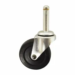 Swivel caster with stem mounting, silver frame, and no brake. Compatible with Basic American healthcare beds, including the Lomax 80" model. Used for smooth mobility of patient beds in medical facilities.