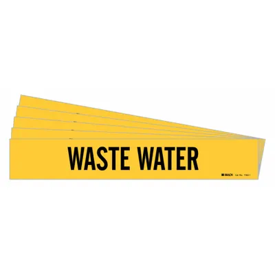 BRADY Pipe Marker: Waste Water, Yellow, Black, Fits 2 1/2 to 7 7/8 in Pipe O.D. - Waste Water Adhesive Pipe Markers