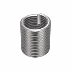 Free-running helical insert with tanged tang for thread repair or reinforcement. Made from 18-8 metal, 1"-12 thread size, 1 1/2 in overall length. Used in metal components to restore or strengthen threads in applications such as industrial machinery and automotive assemblies.
