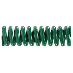 Cylindrical die spring with closed, ground ends. Made of alloy steel. Suitable for use in stamping dies, metal forming, and press tooling to absorb shock and maintain consistent force.
