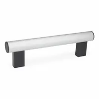 This load-rated straight-leg tubular pull handle features a rear-mount design with 11.81 in mounting hole center-to-center distance. It has a silver finish, M8 screw size, and black polyamide leg style. Suitable for use on cabinet doors, machine enclosures, and control panels requiring a robust grip